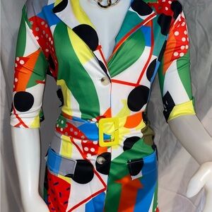 Colorful Geometric Print Blazer